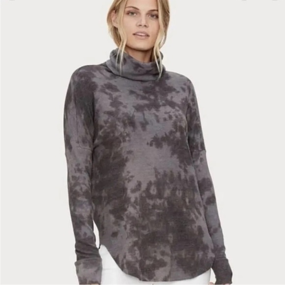 Michael Stars Tie-Dye Turtleneck Ribbed Sweater Comfy Loungewear Thermal Gray - Picture 2 of 9